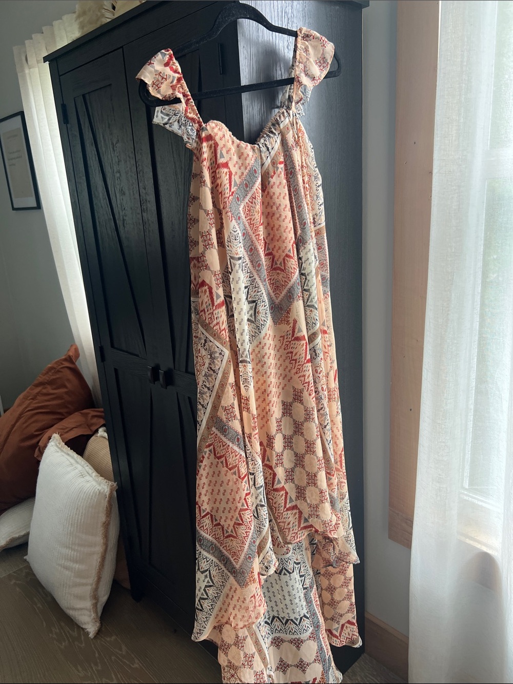 Aakaa Boho Patterned Maxi Dress in Cream, Rust & Gray